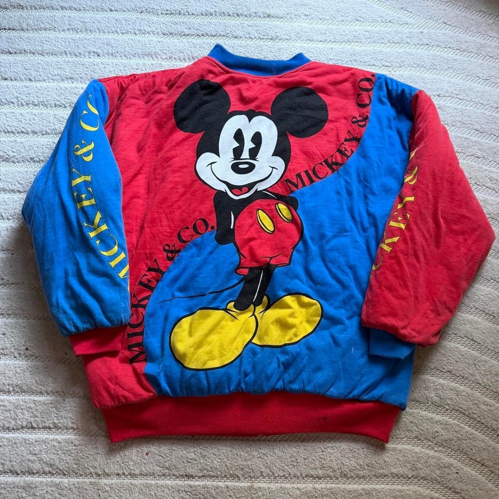 VTG 80s Mickey & Co Puffer Reversible Jacket Size L Retro Walt Disney Kidcore